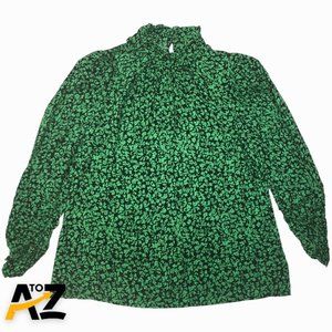 Women's Fleck Print Puff Long Sleeve Blouse Size S Small